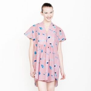 Heinui Unique Pink Heia Dress 🧜🏻‍♀️🩷🐟🩵 Watercolor Mermaid & Fish Pattern